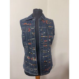 Chico's Embroidered Denim Vest Colorful Size 0 (XS)